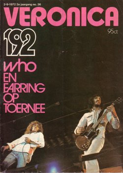 Veronica 192 magazine cover September 02, 1972 with Golden Earring and Who show review